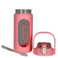 Product foto roze glazen drinkfles 1liter van fluofree