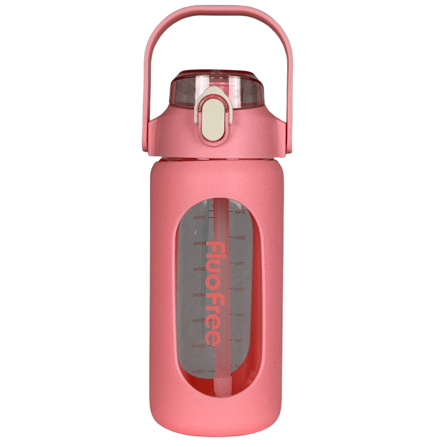 Product foto glazen drinkfles 1liter van fluofree
